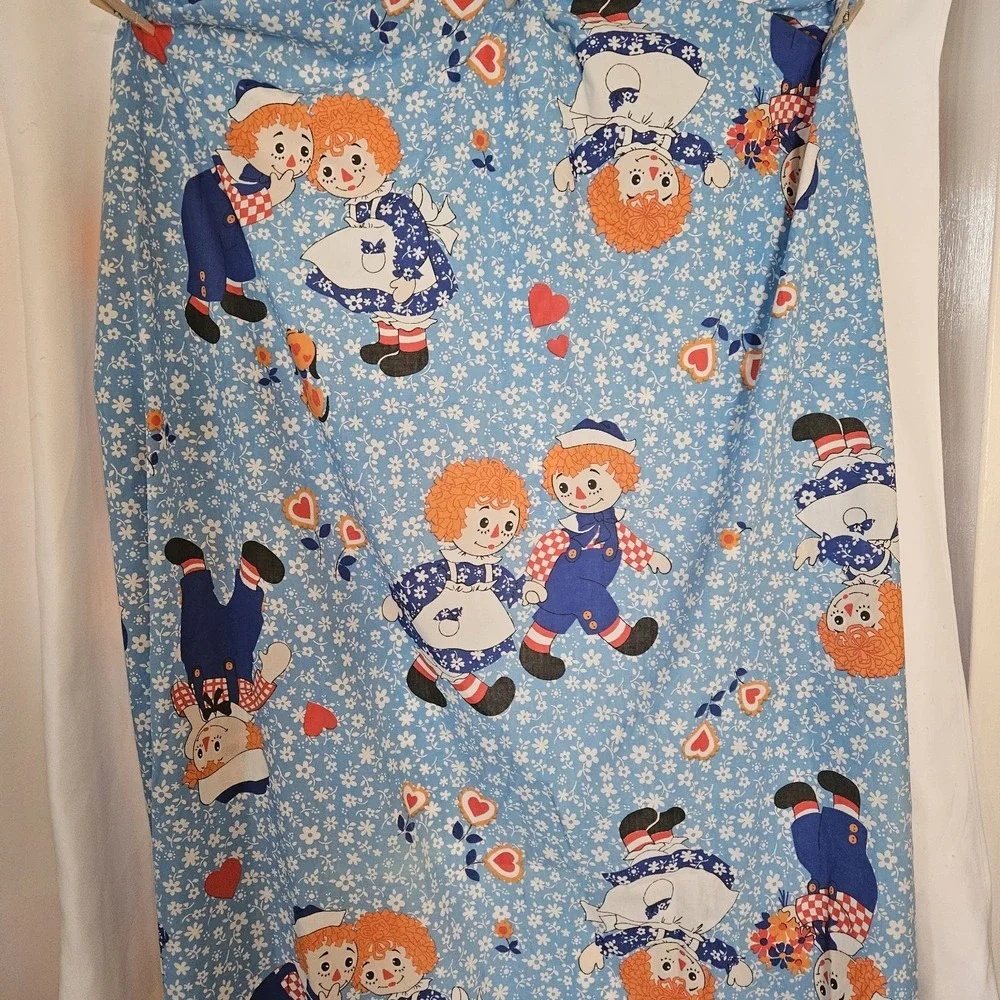 Vintage Raggedy Ann & Andy Fitted Bottom Sheet Percale‎ Twin Blue
